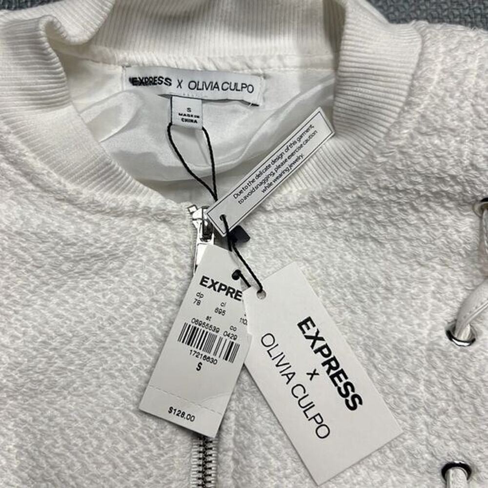 New nwt EXPRESS SALE OLIVIA CULPO LACE UP JACKET solid white zip bomber zip up - Picture 10 of 10